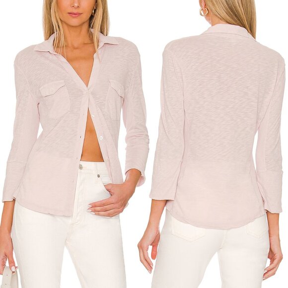 James Perse Sheer Slub Side Panel Shirt Pale Ballerina Pink Size M $185 WUA3042 - Picture 3 of 16